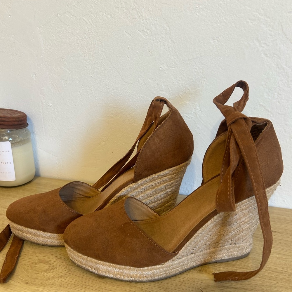 Boho Tan Suede Espadrille Wedges